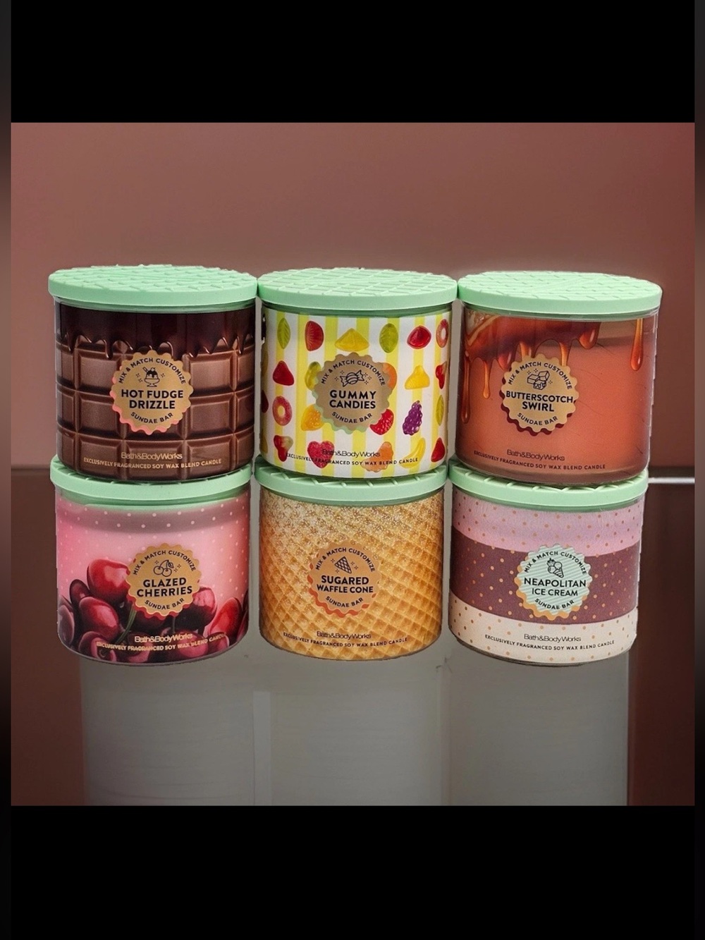 Bath & Body Works 3-Wick Collection Of SUNDAE BAR (6 Candles- 14.5 Oz Ea)